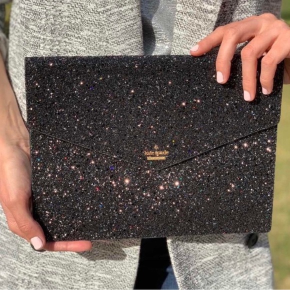 Kate Spade Laurel Way Black Sparkle Envelope Clutch - Picture 1 of 3